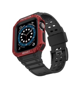 Uray store Apple Watch 42mm KR401 Silikon Kordon - Siyah-Kırmızı