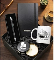 Kişiye Özel Mimar Kupa & Siyah Mimar Kalemi & Siyah Defter & Metal Mimar Mum Hediye Seti