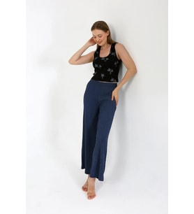 pilelistore- Kadın Kalın Askılı Body Bol Paça Pantolon 2`li Takım Siyah