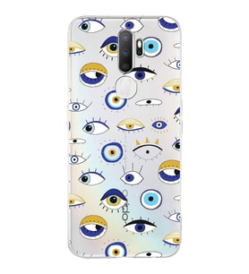PrintiFy Oppo A9 2020  ile Uyumlu 1mm Slim Fit Nazar Boncuğu 2 Baskılı Şeffaf  Kılıf