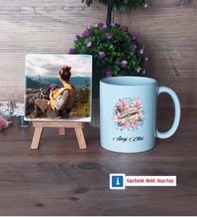 Anneye Hediye Fotoğraflı Dekoratif Taş, Kupa Bardak Beyaz Hediye (Model 1)