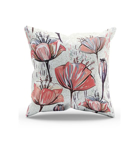 Moud's Çift Tarafı Baskılı Poppy Flower Desenli Süet Kırlent Kılıfı