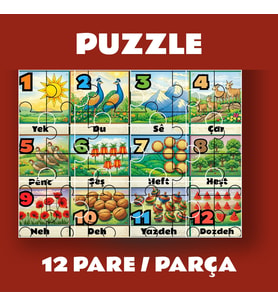 Pazil Bi Kurdî Hejmar Sayılar - Kürtçe Magnetli Puzzle Yapboz (12 Pare/Parça - A5) (Çok Renkli)