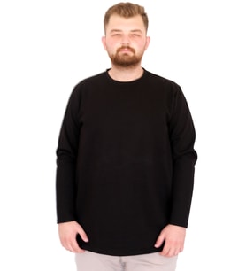 Mode XL Büyük Beden Erkek Bisiklet Taka Sweatshirt İnterlok Pike U22464 Siyah