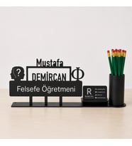Felsefe Öğretmeni Masa İsimliği - Kişiye Özel, Mesleklere Özel İsimlik - Metal Ofis İsimliği, Kalemlik ve Kartlık Seti- Yeni İş, Terfi Hediyesi