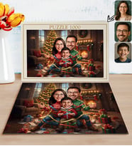 BK Gift Kişiye Özel Aile Yılbaşı Karikatür Tasarımlı 1000 Parça Profesyonel Puzzle-2, 1000 Puzzle, Yeni Yıl Hediyesi, Yılbaşı Hediyesi