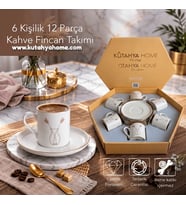 Tulipya 6 Kişilik Porselen Türk Kahvesi Fincanı Takımı – Hediyelik, Şık Tasarım (Krem)