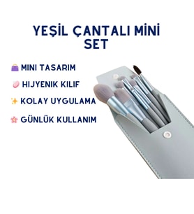 Hzl 8'li Yeşil Makyaj Fırça Seti  Yeşil Çantalı Mini Set