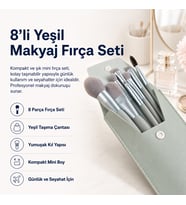 Hzl 8'li Yeşil Makyaj Fırça Seti Yeşil Çantalı Mini Set