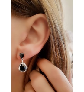Sky Diamond Black 925 ayar Gümüş Lüks Damla Küpe