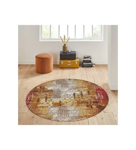Eliana Home Baskılı, Yıkanabilir Kaymaz Taban Yuvarlak Halı LNA7169 120x120 cm (Kahverengi)