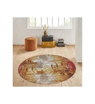 Eliana Home Baskılı, Yıkanabilir Kaymaz Taban Yuvarlak Halı LNA7169 120x120 cm (Kahverengi)
