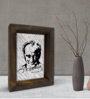 BK Gift Atatürk Tasarımlı Dekoratif Doğal Masif Ahşap Çerçeve 15x20cm-35 (Beyaz)