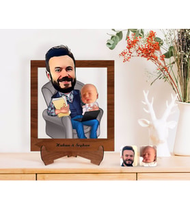 BK Gift Kişiye Özel Baba Oğul Karikatürlü Ahşap Standlı 3D Biblo-1 (Beyaz)