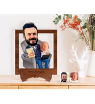 BK Gift Kişiye Özel Baba Oğul Karikatürlü Ahşap Standlı 3D Biblo-1 (Beyaz)