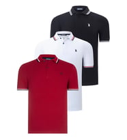 ÜÇLÜ SET T8594 DEWBERRY ERKEK T-SHIRT-SİYAH-BEYAZ-BORDO