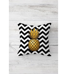 Gold Ananas Desenli Çift Tarafı Baskılı Gizli Fermuarlı Yastık Kılıfı Kırlent Koltuk Yastık Kılıfı (Siyah)