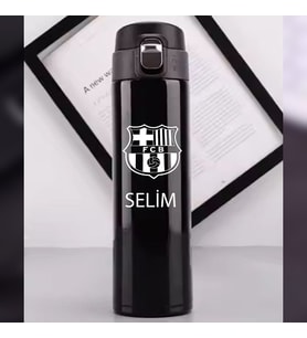 Kişiye Özel Lazer Baskılı 500ml Çelik Takım Baskılı Termos – Sızdırmaz, Vakumlu, Kilitli Kapak (Siyah)