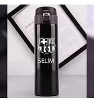 Kişiye Özel Lazer Baskılı 500ml Çelik Takım Baskılı Termos – Sızdırmaz, Vakumlu, Kilitli Kapak (Siyah)