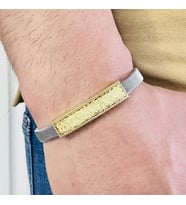 Gümüş Erkek Bileklik 14 Ayar Beyaz Altın Kaplama Işıltılı Desenli İsim Yazılabilir Şık Hediye (Gold)