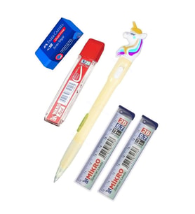 Işıklı Unicorn Uçlu Kalem Seti Sarı 0.7 mm 1 Paket Unicorn Başlıklı Versatil Kalem Süslü Silikonlu Hediyelik Kalem