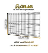 Antrastik Gri Bahçe Teli Panel Çit 120 cm x 250 cm = 3-Adet (Antrasit)