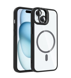 Apple iPhone 15 Uyumlu Kılıf Standlı ve Kamera Lens Hediyeli M-Safe Şarj Özellikli Zore Etro Kapak (Siyah)