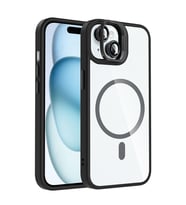 Apple iPhone 15 Uyumlu Kılıf Standlı ve Kamera Lens Hediyeli M-Safe Şarj Özellikli Zore Etro Kapak (Siyah)