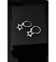 Papatya Silver 925 Ayar Gümüş Kalemli İçi Boş Yıldız Halka Küpe (Gümüş)