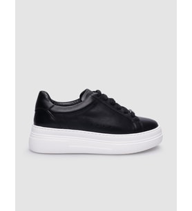 %100 Hakiki Deri Siyah Bağcıklı Kadın Sneaker