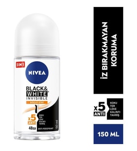 NIVEA Kadın Roll On Deodorant Black&White Invisible Güçlü Etki 50ml,Ter ve Ter Kokusuna Karşı 48 Saat Anti-perspirant Koruma