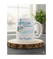 "Müzik Ögretmeni İsme Özel Ögretmenler Günü Özel Tasarım Kupa Bardak (Beyaz)