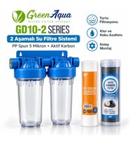 Green Aqua GD10-2 2 Aşamalı 10" Su Arıtma ve Filtre Sistemi – 1" Giriş / Çıkış