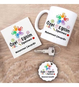 Özel Eğitim Öğretmeni Kupa Bardak Altlık ve Anahtarlık Hediye Seti (Model 1)