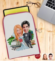 BK Gift Kişiye Özel Evleniyoruz Karikatürlü Taşınabilir Koruyucu Tablet Kılıfı & Organizer Çanta - Pembe-1