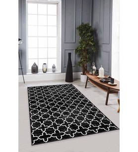 Siyah Spor Kaymaz Tabanlı Makinede Yıkanabilir Halı MO03 - 100 x 160 cm
