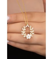 925 Ayar Gümüş Gold Sedefli Çiçek Kolye