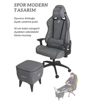 Oyuncu Koltuğu Ayak Uzatma Alçaltılabilir Yükseltilebilir 10 CM Kalın Süngerli Keten Kumaş Puf