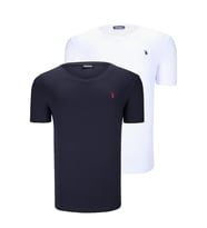İKİLİ SET T8568 DEWBERRY V YAKA ERKEK T-SHIRT-LACİVERT-BEYAZ