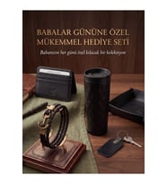 Aten Hakiki Deri El İşçiliği Kartlık Bileklik, Anahtarlık ve Termos Kupa Seti Babalar Günü Hediyesi