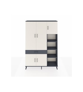 Arges Dolap 10 Raflı Tek Çekmeceli 5 Kapaklı 132x30x195 Antrasit-Aytaşı/Antrasit