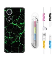 Huawei Nova Y70 Y90 Nova 9 SE  Kılıf Kablo Koruma Spiral Silikon Yeşil Şerit Mermer 1320
