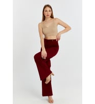 Bordo Palazzo Geniş Paça Dokuma Kumaş Pantolon