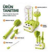 Valkyrie 8 Parça Silikon Biberon Temizleme Fırça Seti Kurutma Standlı Emzik Pipet Şişe Beyaz