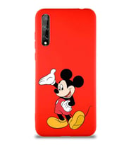 Huawei P Smart S Soft Premier Kapak Mickey Mouse-C Tasarımlı Silikon Kılıf - Kırmızı (Şeffaf)