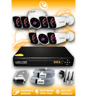 ELITCAM 8 Kameralı Kare 2 İç Kamera Set HDD'siz Full HD Gece Görüşlü Güvenlik Kamerası Sistemi