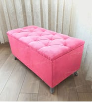 Lüks Sandıklı Kapitoneli Ayakucu Puf Bench 120 cm Gümüş Ayak (Pembe)