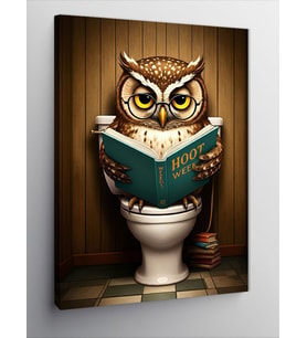 Kanvas Tablo Tuvalette Kitap Okuyan Baykuş