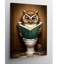 Kanvas Tablo Tuvalette Kitap Okuyan Baykuş