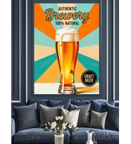 Retro Bira Bardağı Posteri Dekoratif Kanvas - Mdf Ahşap Tablo
